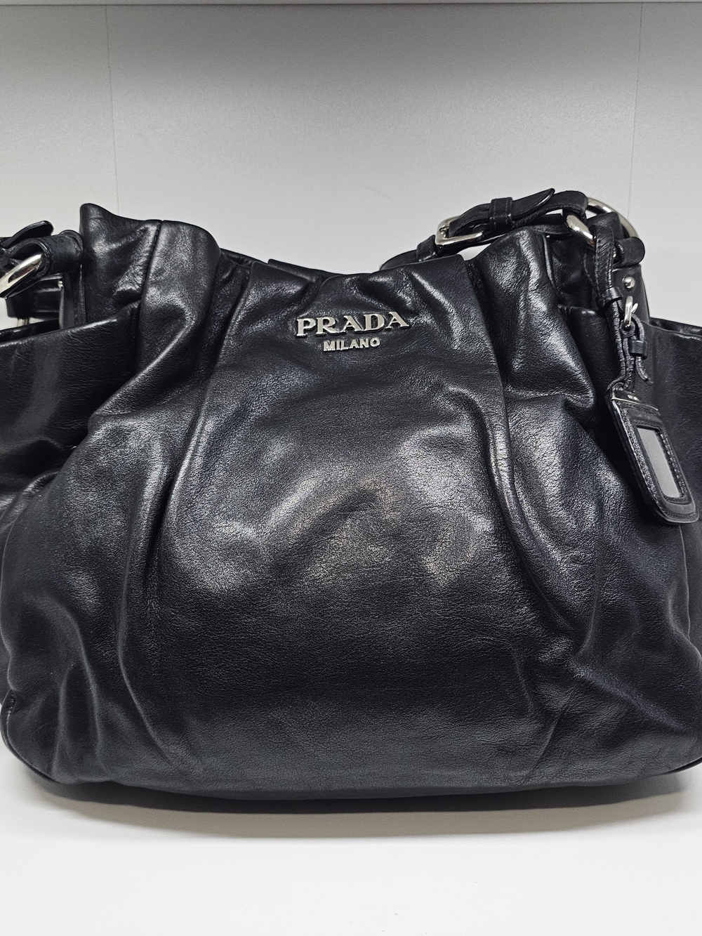 Prada Black Leather Shoulder Bag with Silver Hardware